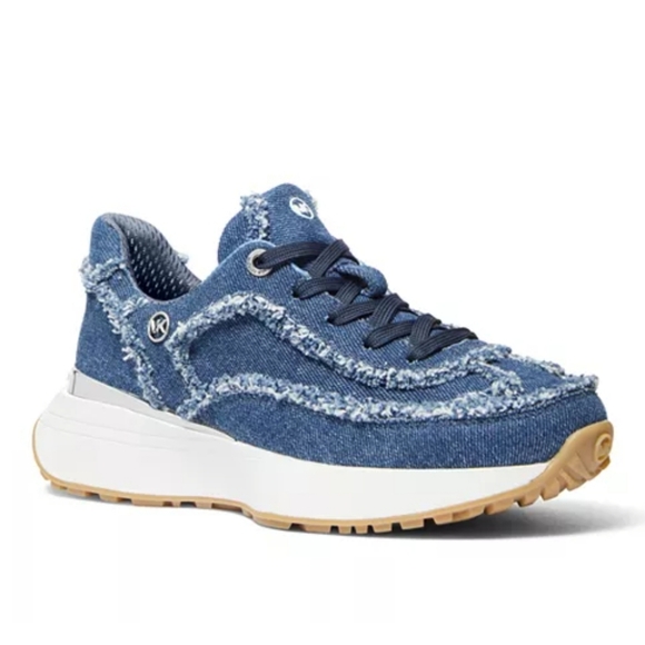 Michael Kors Ari Trainer Frayed Denim Sneakers - Picture 1 of 11